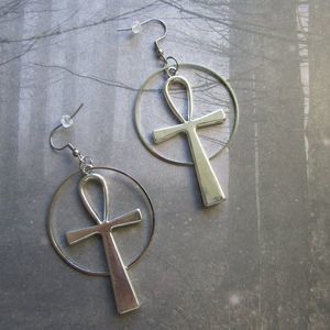 Ankh hoop Earrings Big Statement Dangle Silver Color